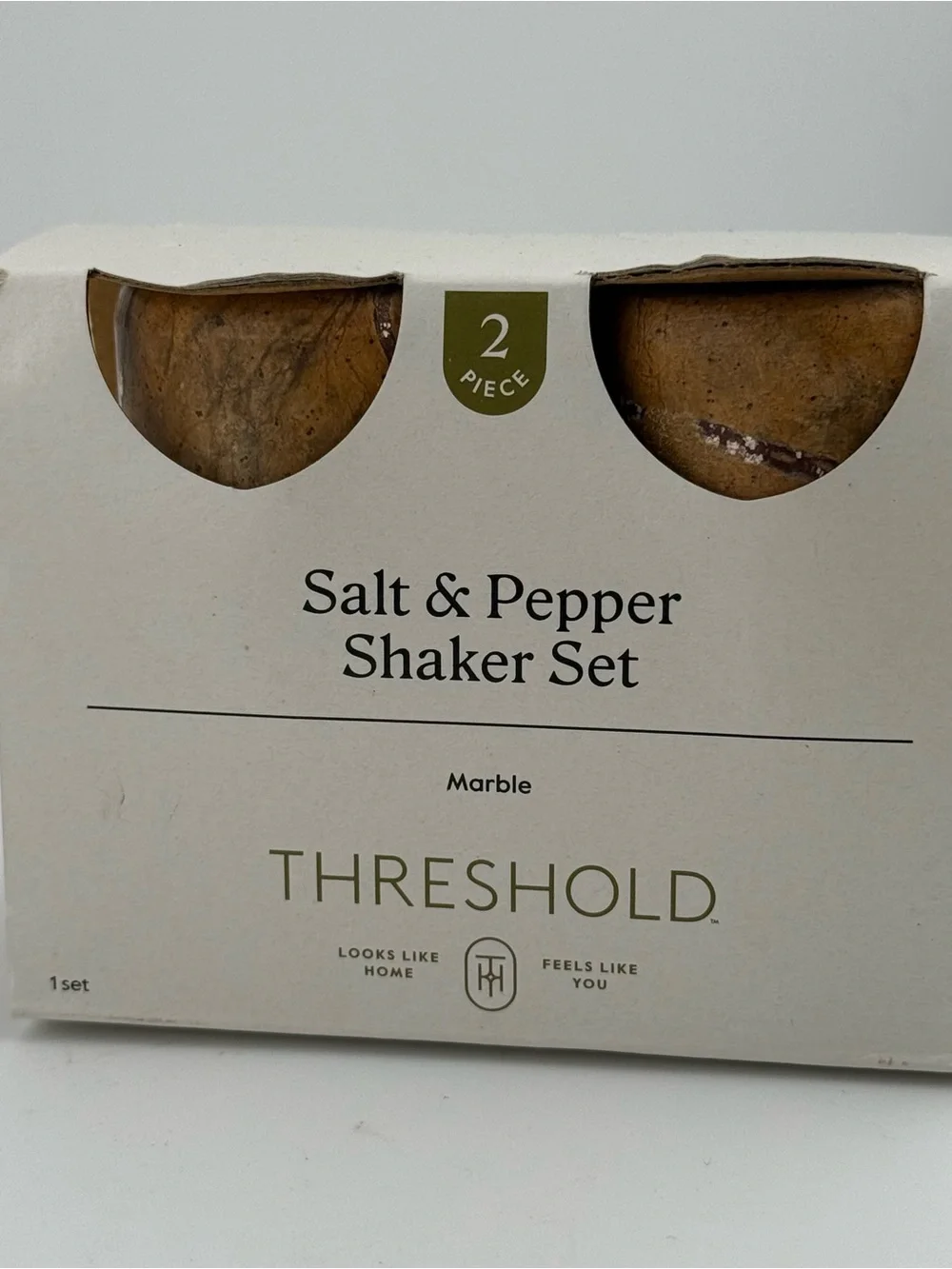 Target Threshold salt🧂 & pepper shaker. Tan marble. Minimalist. Never used. New.